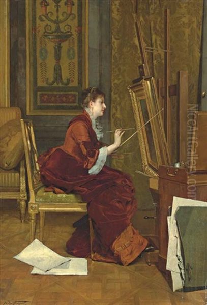 The Artist In Her Studio Oil Painting by Jules Adolphe Goupil