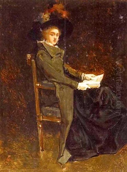 A Portrait Of A Lady, Seated, With A Book Oil Painting by Jules Adolphe Goupil