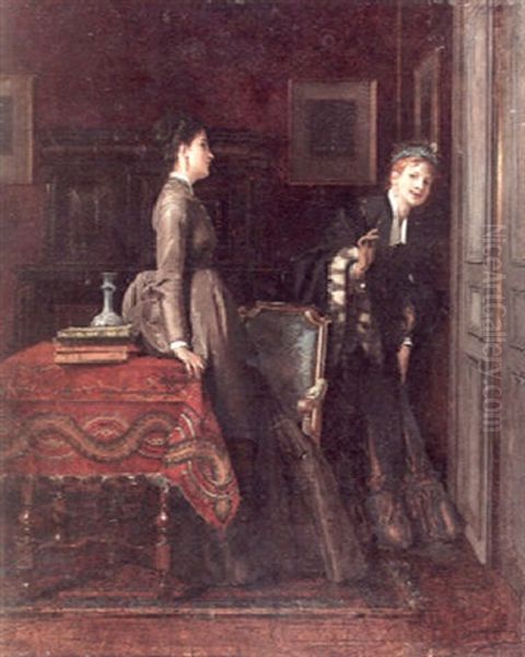 Eavesdropping Oil Painting by Jules Adolphe Goupil