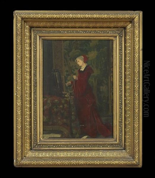 Woman With A Jewelry Box Oil Painting by Leon Lucien Goupil