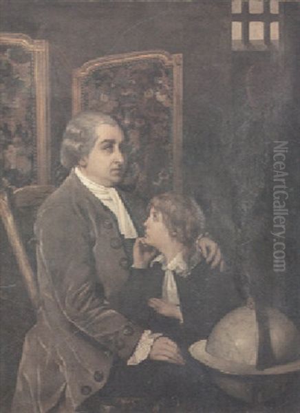 A Portrait Of A Gentleman And His Son With A Globe Oil Painting by Leon Lucien Goupil