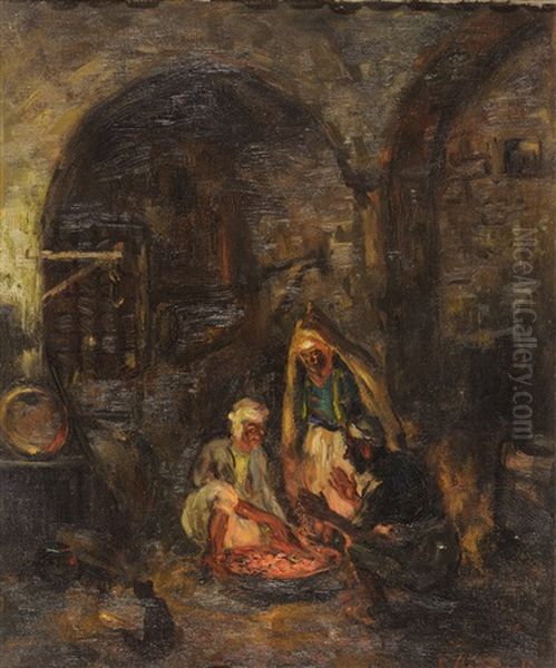 Interieur A Tunis Oil Painting by Pierre Gourdault