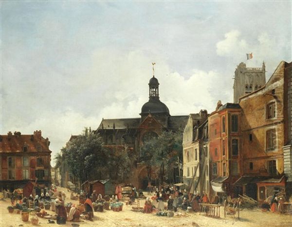 The Market Place, Dieppe Oil Painting by Charles Goureau