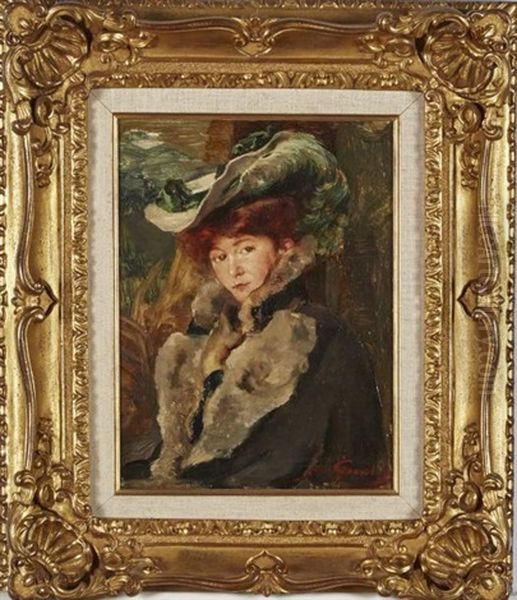 Portrait De Femme Oil Painting by Jean Leon Henri Gouweloos