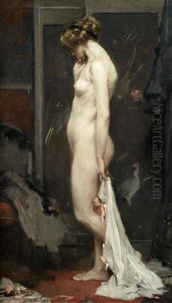 Study Of A Nude Oil Painting by Jean Leon Henri Gouweloos