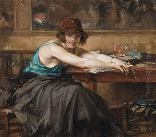 Femme Dans Un Cafe Oil Painting by Jean Leon Henri Gouweloos