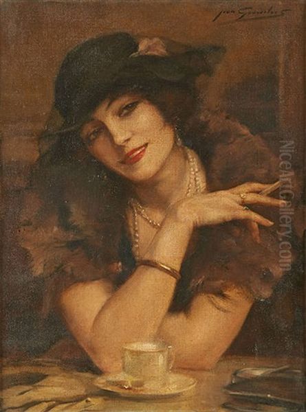 Elegante Au Collier De Perles Oil Painting by Jean Leon Henri Gouweloos