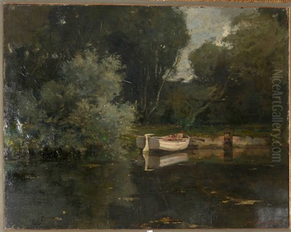 Barque Sur L'etang Oil Painting by Jean Leon Henri Gouweloos