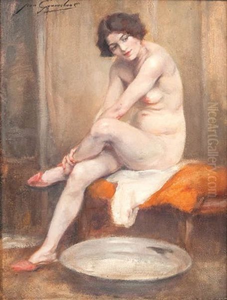 Nu Assis Oil Painting by Jean Leon Henri Gouweloos