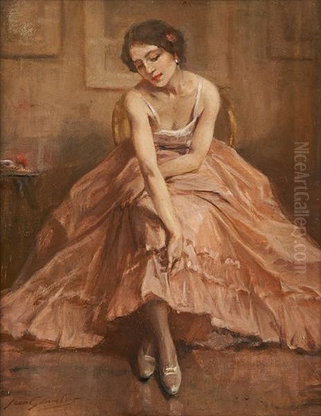 Femme En Rose Oil Painting by Jean Leon Henri Gouweloos