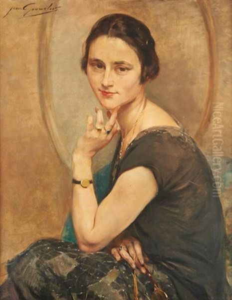 Portrait De Jeune Femme Au Face-a-main Oil Painting by Jean Leon Henri Gouweloos