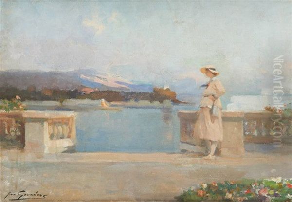 Beaulieu-sur-mer, Vue Sur Le Cap Ferrat Et La Baie Des Fourmis Oil Painting by Jean Leon Henri Gouweloos