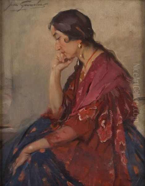 Jeune Femme Pensive Oil Painting by Jean Leon Henri Gouweloos