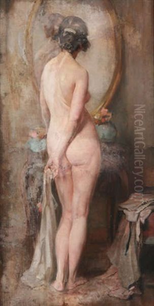 Nu Devant Le Miroir Oil Painting by Jean Leon Henri Gouweloos