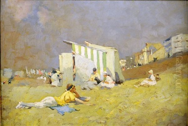 La Plage De Knokke Oil Painting by Jean Leon Henri Gouweloos