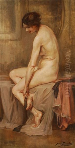 Nu De Profil Oil Painting by Jean Leon Henri Gouweloos