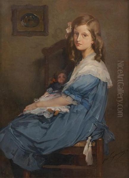 Jeune Fille A La Poupee Oil Painting by Jean Leon Henri Gouweloos