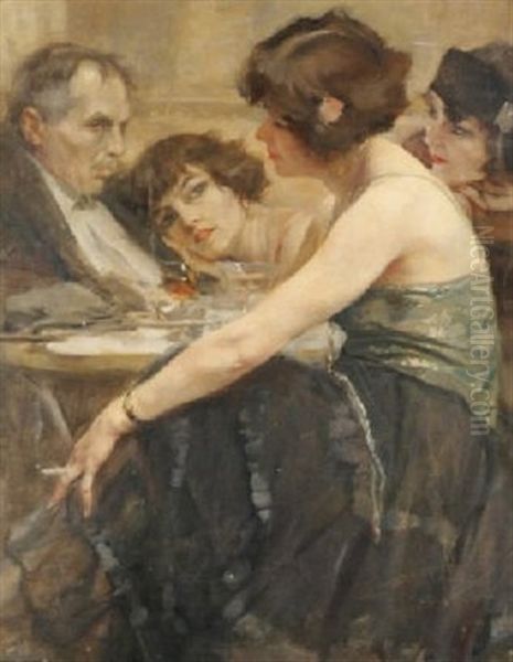 Noctambule Attable Avec Trois Filles by Jean Leon Henri Gouweloos