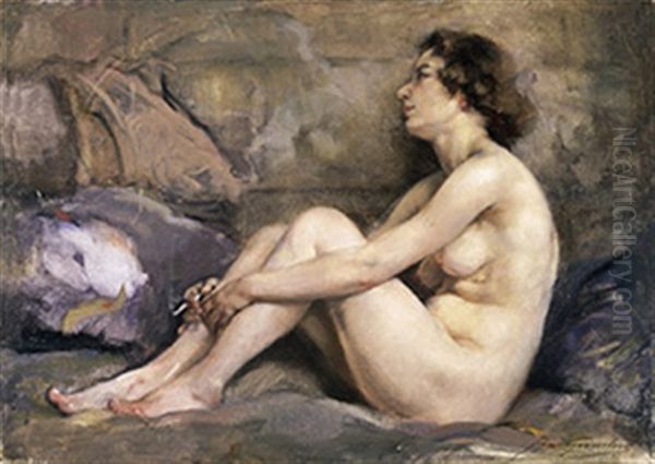 Naakt Met Sigaret Oil Painting by Jean Leon Henri Gouweloos