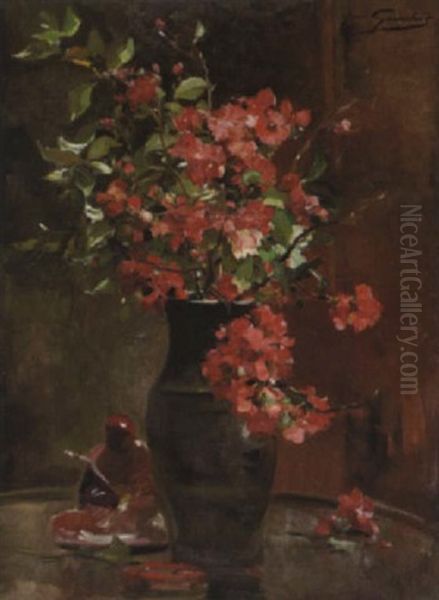 Composition Au Vase Fleuri Et A La Figurine Oil Painting by Jean Leon Henri Gouweloos