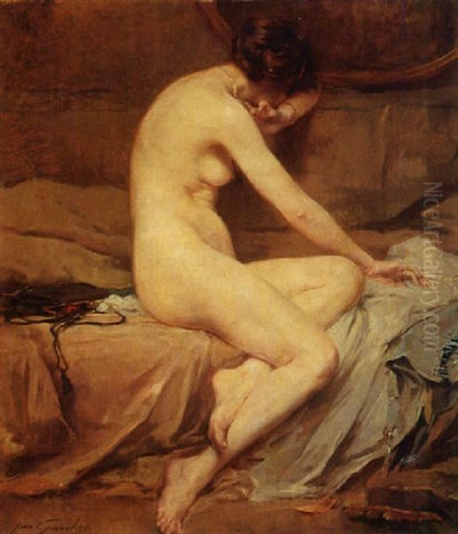 Nu Assis Oil Painting by Jean Leon Henri Gouweloos