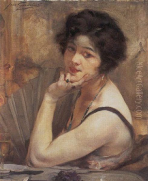 Femme A L'eventail by Jean Leon Henri Gouweloos