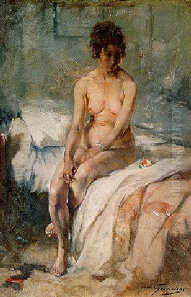 Jeune Femme Nue Assise Oil Painting by Jean Leon Henri Gouweloos