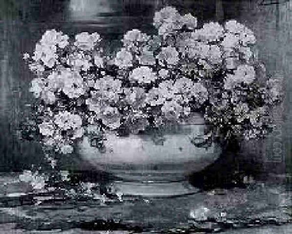 Still Life With Flowers In A Porcelain Bowl Oil Painting by Jean Leon Henri Gouweloos