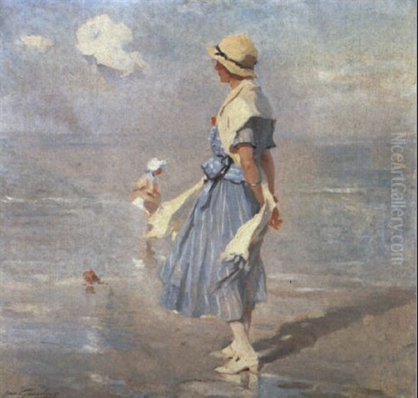 Op Het Strand Oil Painting by Jean Leon Henri Gouweloos