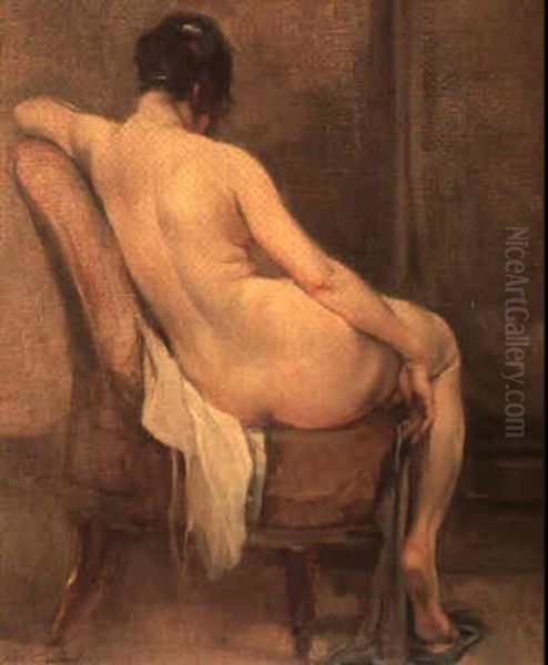 Femme Nue Assise Oil Painting by Jean Leon Henri Gouweloos