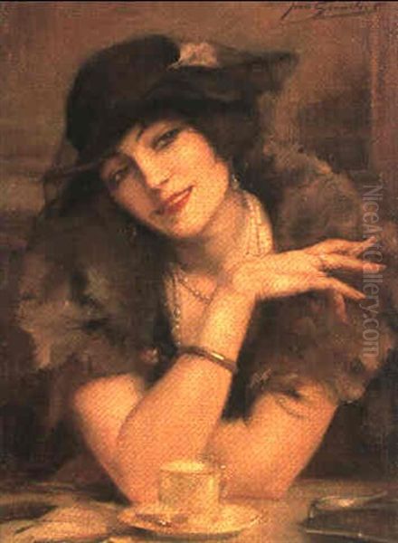 La Dame Au Chapeau Noir Oil Painting by Jean Leon Henri Gouweloos