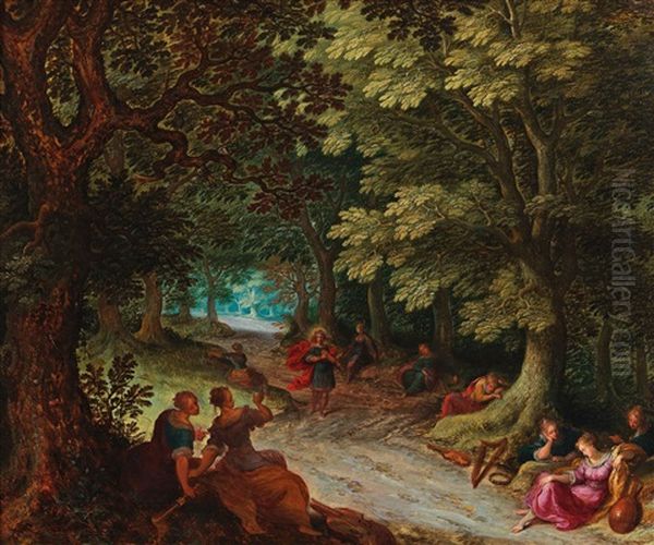 Apollo And The Muses Of Music In A Wooded Landscape Oil Painting by Abraham Govaerts