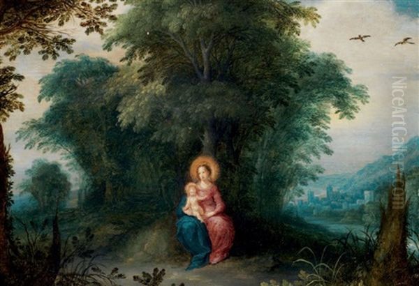 La Vierge Et L'enfant Jesus Sous Un Arbre Dans Un Paysage Oil Painting by Abraham Govaerts