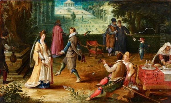 Garden Landscape With Courtly Figures Oil Painting by Abraham Govaerts