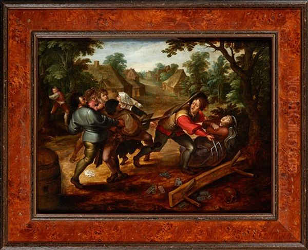 Rixe De Jeu Entre Paysans Oil Painting by Abraham Govaerts