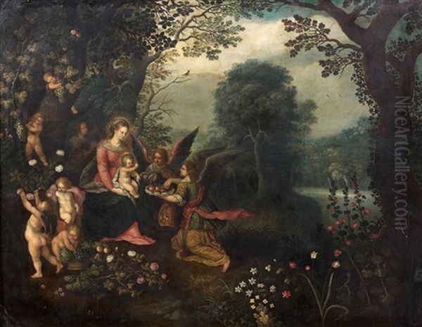 La Sainte Famille Servie Par Des Anges Oil Painting by Abraham Govaerts