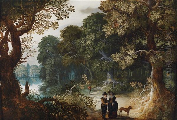 Ein Elegantes Paar Bei Einem Waldspaziergang Oil Painting by Abraham Govaerts