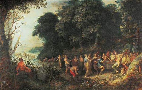 Neptun Und Amphitrite Bei Einem Bankett Inmitten Einer Bewaldeten Landschaft (collab. W/frans Francken De Jonge) Oil Painting by Abraham Govaerts