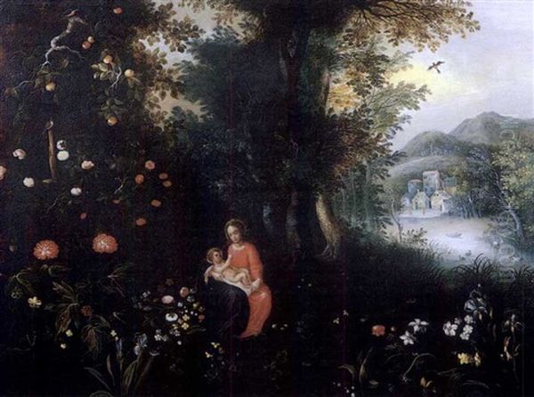 Vierge A L'enfant Dans Un Paysage Oil Painting by Abraham Govaerts