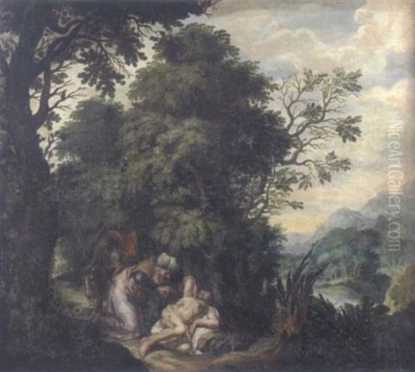 Paysage De Foret Avec Le Bon Samaritain Oil Painting by Abraham Govaerts