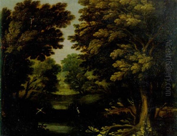 Waldlandschaft Mit Storchen An Teich Oil Painting by Abraham Govaerts