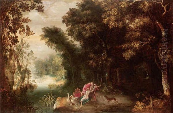 Venus And Adonis In A Wooded Landscape Oil Painting by Abraham Govaerts