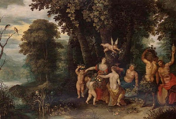 Bacchus And Ceres Feasting On Food And Wine In A Wooded Landscape (sine Cerere Et Baccho Friget Venus) Oil Painting by Abraham Govaerts