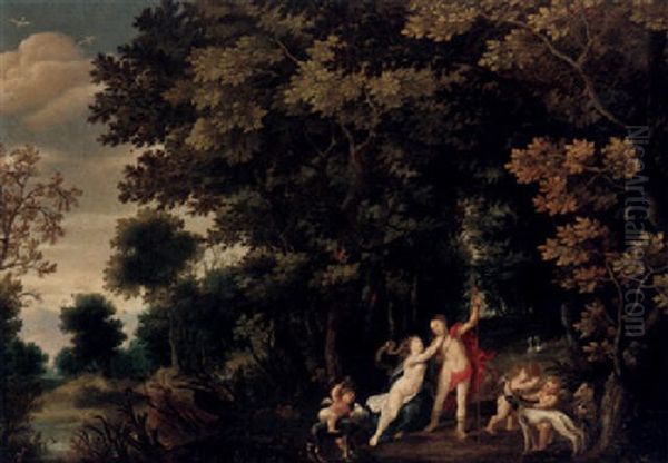 A Wooded Landscape With Venus And Adonis Oil Painting by Abraham Govaerts