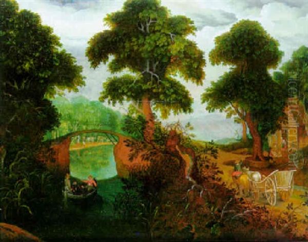 Paysage Fluvial Anime Oil Painting by Abraham Govaerts