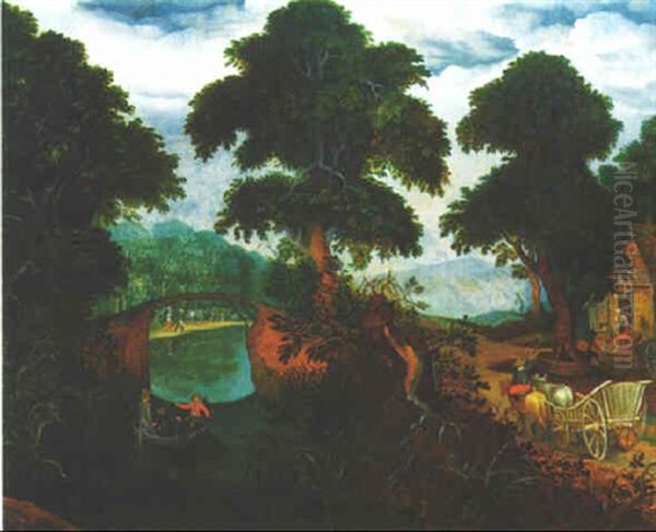 Paysage Fluvial Anime Oil Painting by Abraham Govaerts