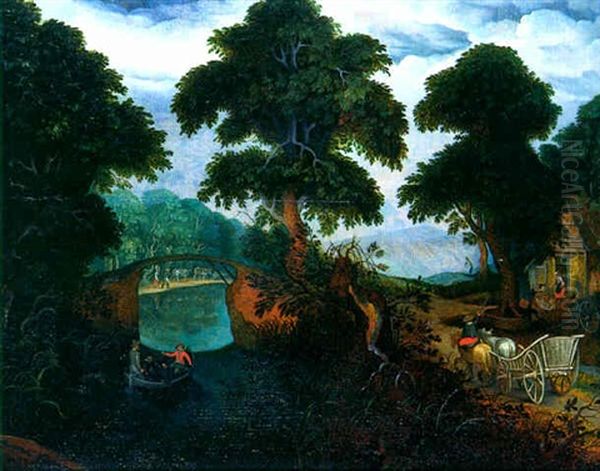 Paysage Fluvial Anime Oil Painting by Abraham Govaerts