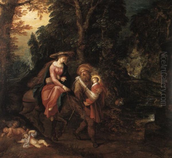 The Flight Into Egypt With The Miracle Of The Statue Oil Painting by Abraham Govaerts