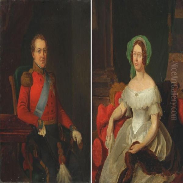 Portraits Of King Chr. Viii And Queen Caroline Amalie Oil Painting by Emil Baerentzen