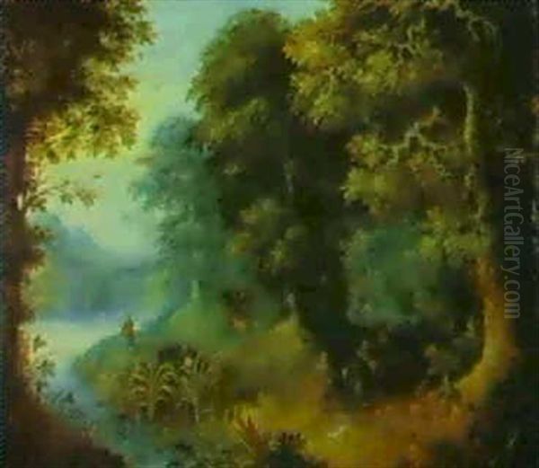 Wooded Landscape With Figures Oil Painting by Abraham Govaerts